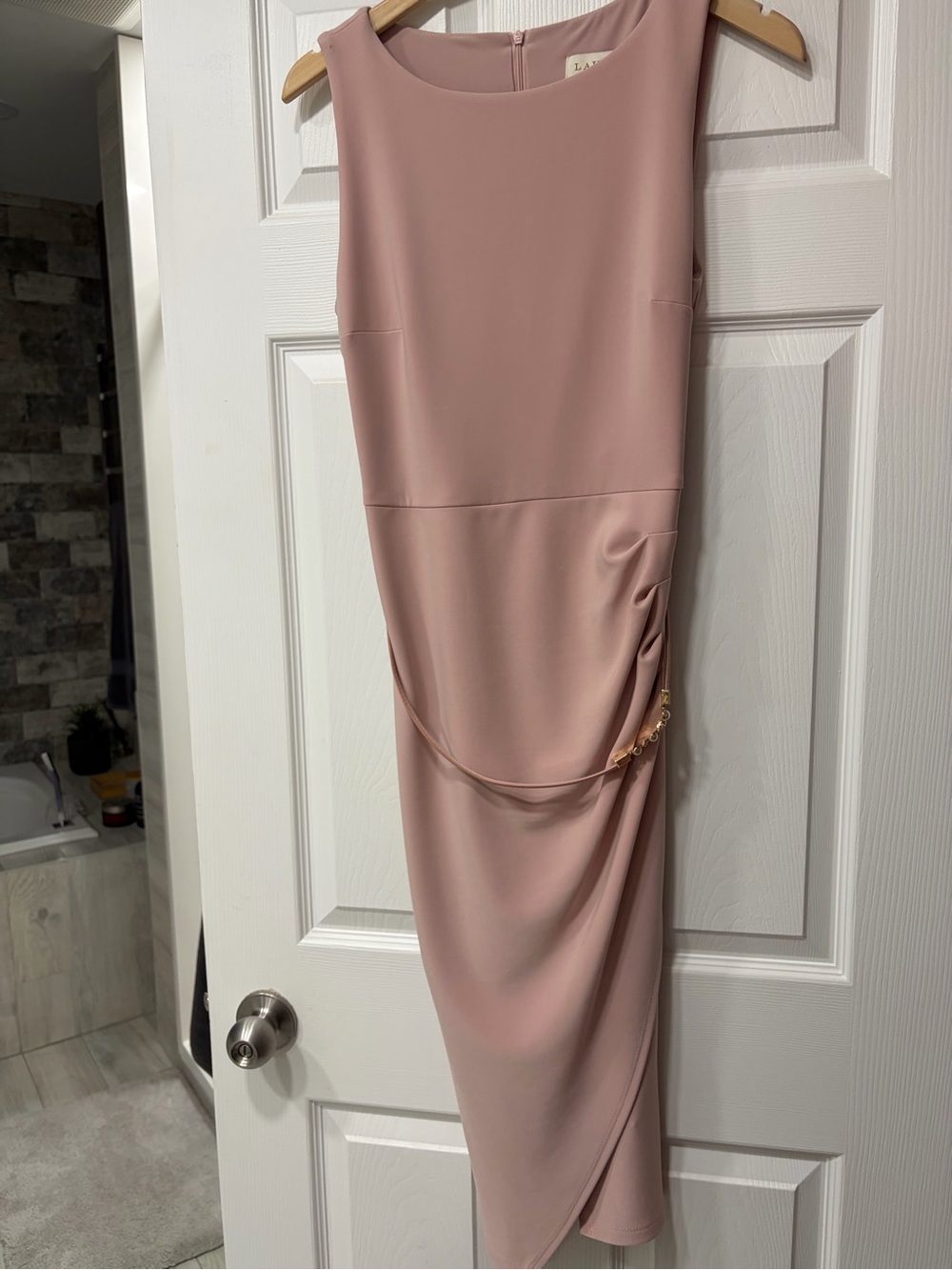 Sleeveless Midi Dress in Dusty Rose with Side Chain Detail